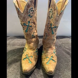 Corral light brown and turquoise cowgirl boots